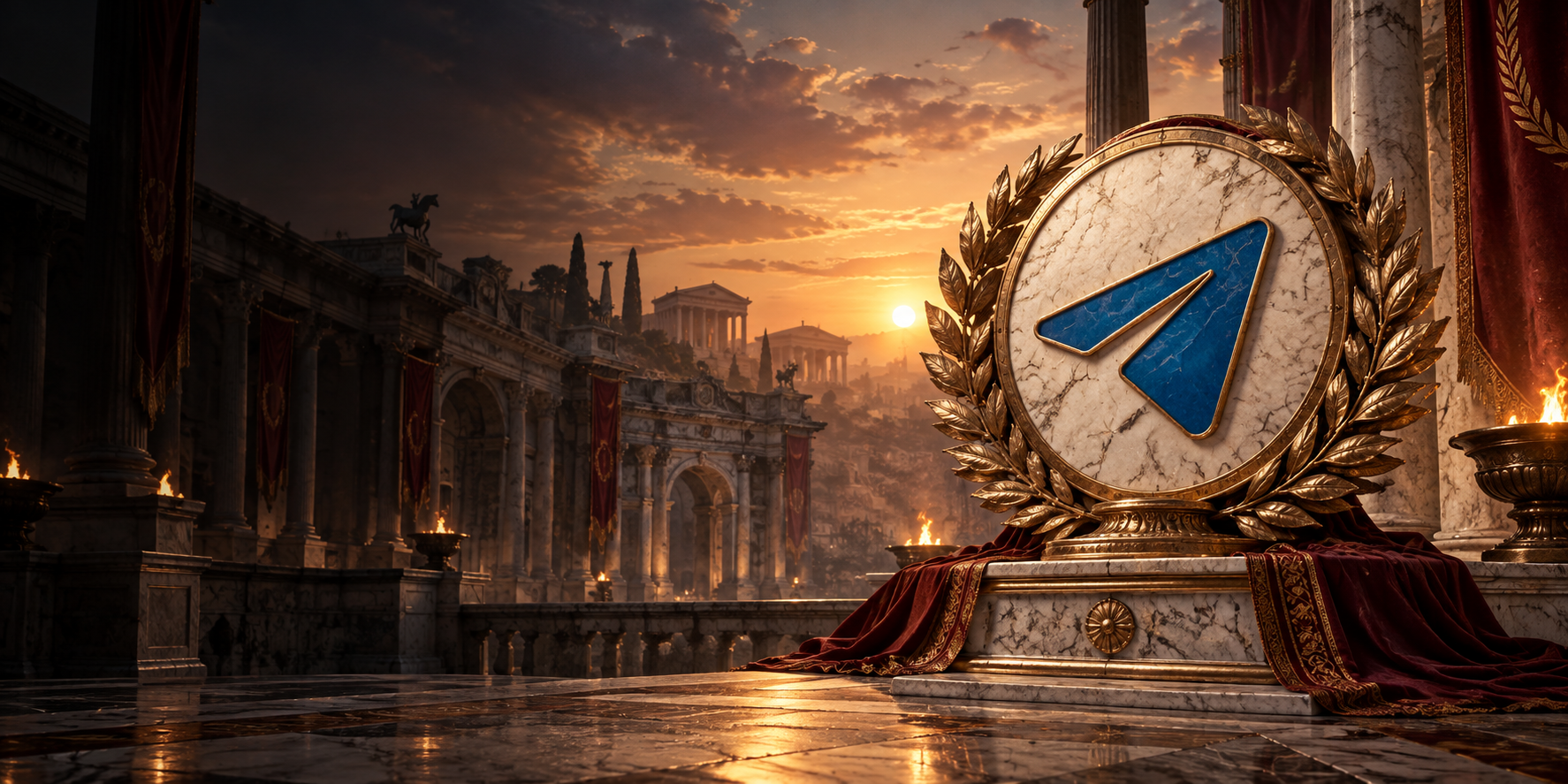 Знак Telegram в древнеримском антураже